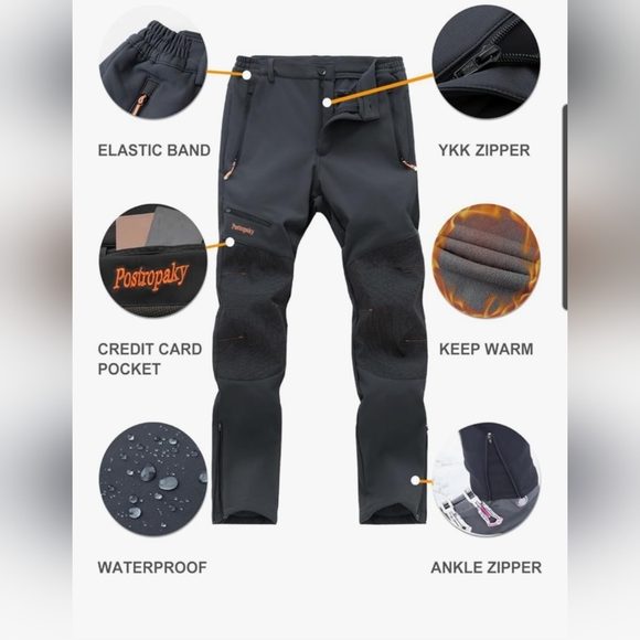 Mens Hiking Snow Ski Pants Waterproof Outdoor Insulated Pants - Picture 5 of 7